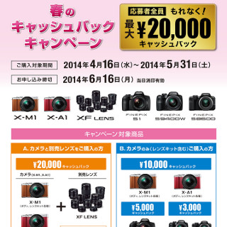 富士フイルム、X-M1やX-A1など対象に最大20,000円キャッシュバック