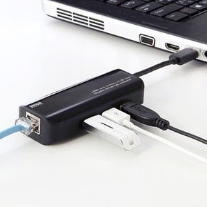 サンワダイレクト、USB 3.0ハブとGigabit Ethernetが一体になったアダプタ