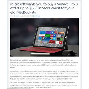 米Microsoft、「Surface Pro 3」購入時にMacBook Air下取り - 最大650ドル