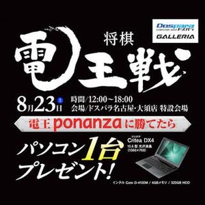 ドスパラ、将棋ソフト「電王ponanza」に勝ったらPCプレゼント - 名古屋大会