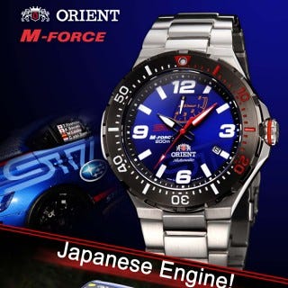 オリエント、レーシングチーム「STI」限定モデルの機械式時計「M-FORCE 