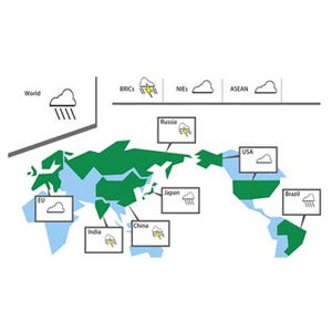 世界景気天気図、7カ月連続の「雨」--米欧は原油安で指標改善、日本は悪化