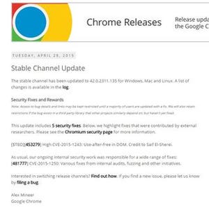 米Google、「Chrome 42」の最新版公開 - 5件のセキュリティ修正を行う