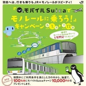 東京モノレール「モバイルSuica」利用でチャージ1万円分当たるキャンペーン