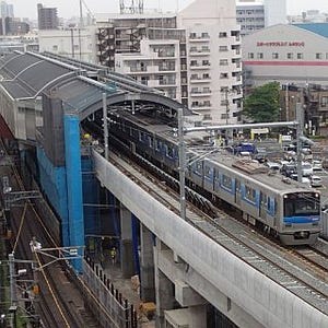 京成押上線京成曳舟駅付近、上下線ともに高架化 - 下り新線は8/22使用開始