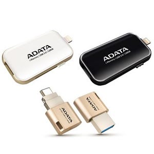 ADATA、USB＋LightningやUSB Type-A＋Type-Cのデュアルコネクタストレージ