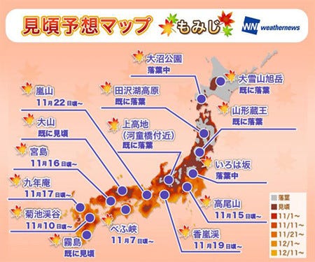 東京都23区は11月下旬から 最新 紅葉見頃予想 既に落葉のスポットも マイナビニュース