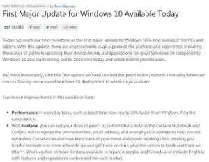 Windows 10初のメジャーアップデート、日本語版Cortanaも正式搭載