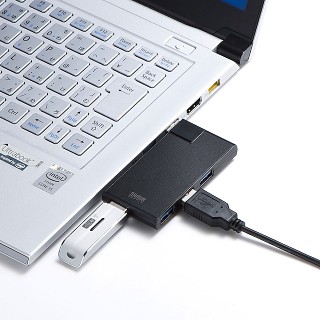 隣のUSBコネクタを邪魔しない - コネクタ部分が回転する直付けUSB 3.0ハブ