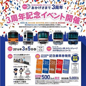 東急電鉄・東京メトロなど5社相互直通運転開始3周年、記念乗車券を各社発売