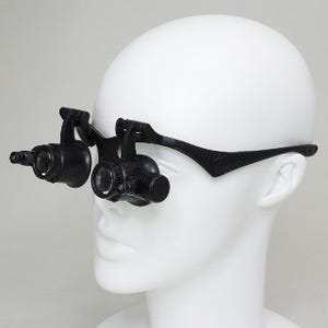 レンズ交換式のメガネ型拡大鏡 - フリーハンドで作業しやすい