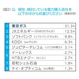 電力自由化、乗り換え予定は2割にとどまる - 1番人気は「東京ガス」