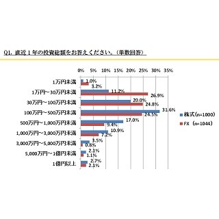 株式投資額は「年間100～500万円」が最多 - FXは?