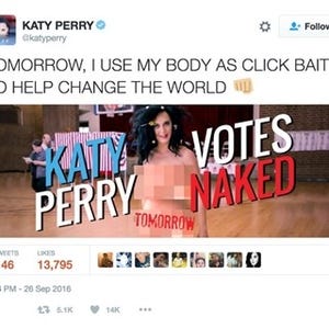 ケイティ･ペリー、ヌード姿の過激な動画公開! 米大統領選への参加呼びかけ