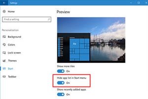 Windows 10プレビュー版「Build 14942」、アプリ・リストを隠せるように