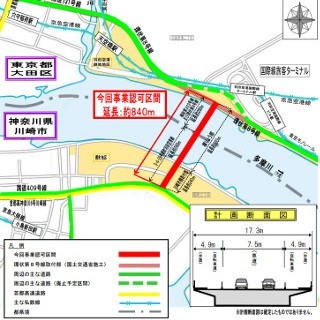 羽田空港と川崎市を結ぶ第一番目の橋、事業費300億円で840mに2車線確保