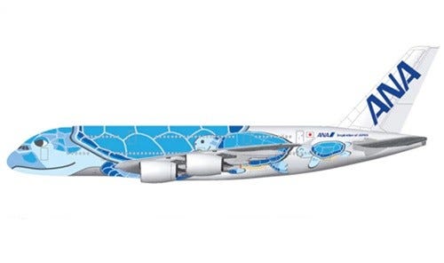 空飛ぶ巨大なウミガメ家族 Anaのa380特別塗装機 2 197案からデザイン決定 マイナビニュース