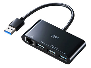 サンワ、Gigabit準拠の有線LANアダプタを搭載した3ポートUSB 3.0ハブ