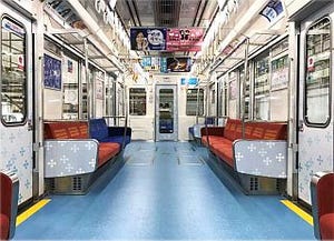 大阪市営地下鉄四つ橋線23系、内装を地名にちなんだデザインにリニューアル