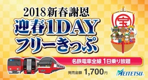 名鉄、正月三が日限定で特典満載「迎春1DAYフリーきっぷ」を発売