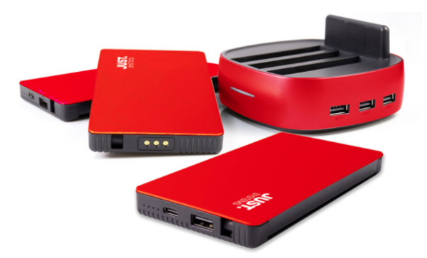 JUSTロゴ入 3連モバイルバッテリー PowerStation RED