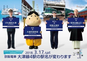 京阪大津線3/17ダイヤ改正 - 同日に浜大津駅など4駅の駅名を変更