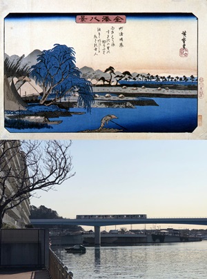金沢八景のうち洲崎晴嵐(神奈川県立金沢文庫所蔵)。現在の写真は「州崎公園」より撮影