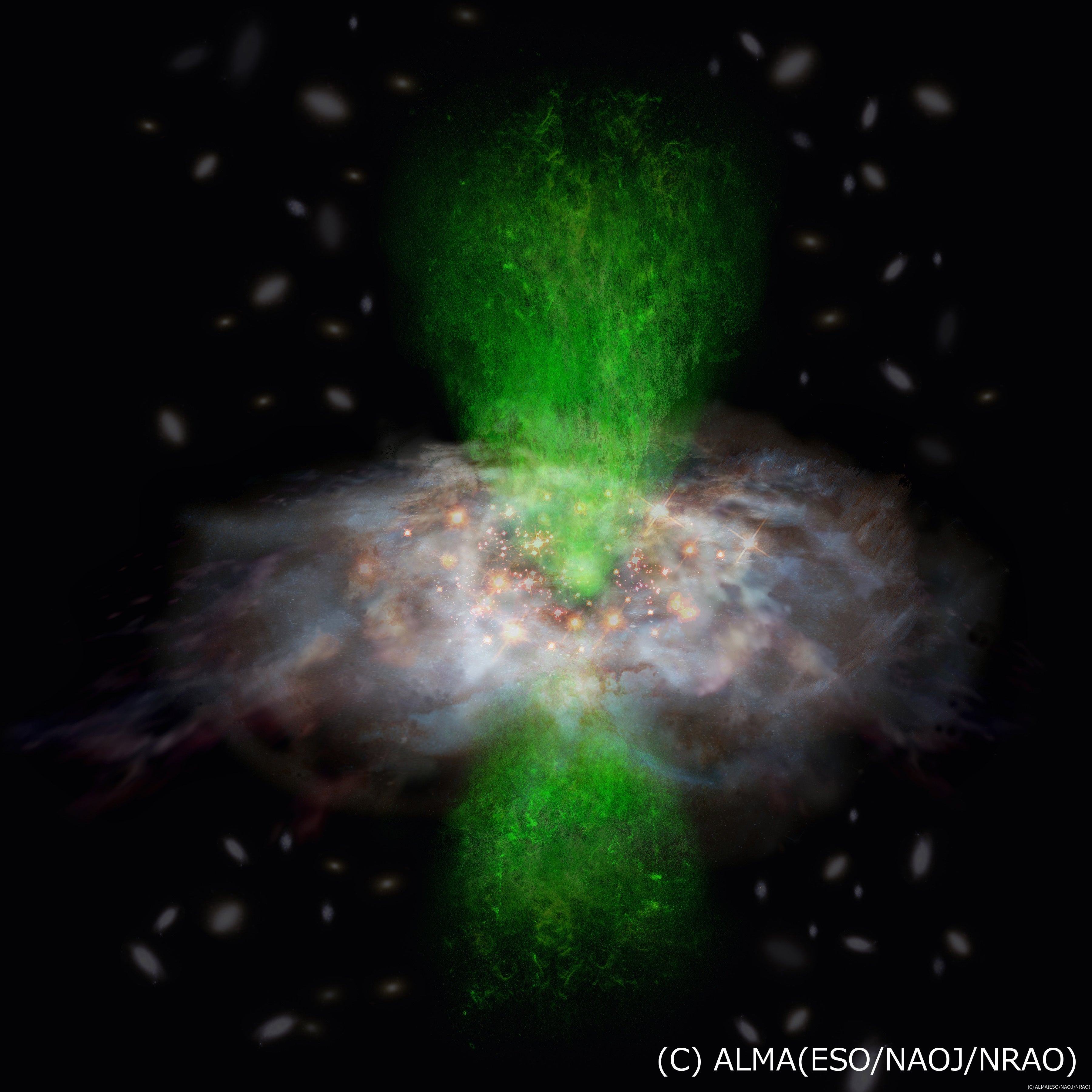 今回の観測をもとに描かれた銀河WISE1029の想像図