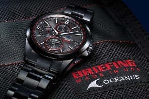 カシオ、「OCEANUS × BRIEFING」コラボモデルは黒と赤の精悍フェイス