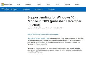 Windows 10 Mobile、2019年12月10日でサポート終了