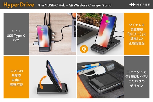 HyperDrive 8 in 1 USB-C Hub + Qi Wireless Charger Stand