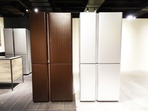 アクア、家具みたいな外観の冷蔵庫 - 大容量なのに「薄い」のが魅力