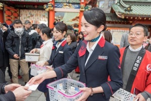 神田明神「節分祭」、JAL客室乗務員や女性副操縦士が参加