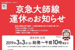京急大師線、地下化切替工事で3/3朝に運休 - バス代行輸送を実施
