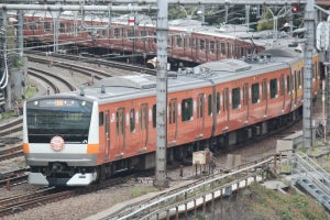 JR東日本E233系、中央線130周年で201系モチーフのラッピング電車に