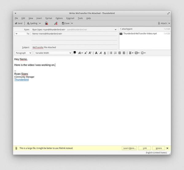 Mozilla Thunderbirdにwetransferで2gbのファイルを転送する機能 Tech
