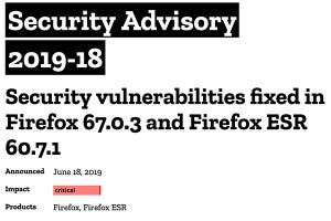 Firefox、ゼロディ脆弱性の修正アップデート、攻撃も確認され重要度"Critical"