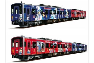 JR西日本「名探偵コナンイラスト列車」青色＆赤色の新デザインに