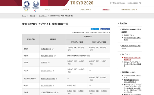東京2020ライブサイト」を全国29会場で実施。詳細は「東京2020ライブサイト 実施会場一覧」からチェック可能