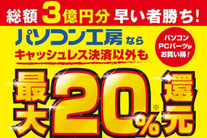 総額3億円分、パソコン工房が10月19日から最大20％還元キャンペーン