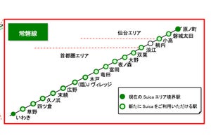 JR東日本「Suica」常磐線いわき～原ノ町間の途中15駅も利用可能に