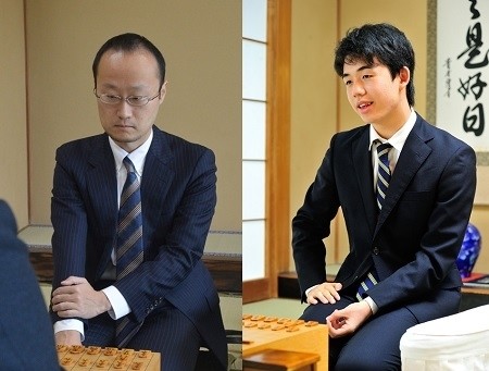 渡辺明王将(三冠)(左)と藤井聡太七段