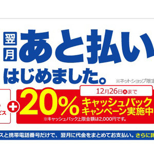 ビックカメラ通販で翌月払いが可能に。記念の20％キャッシュバックも