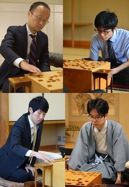 左上：渡辺明三冠、右上：青嶋未来五段、左下：佐々木大地五段、右下：豊島将之竜王・名人