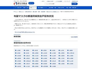 布マスクの配布状況を厚生労働省が公開 - 東京都以外、すべて準備中