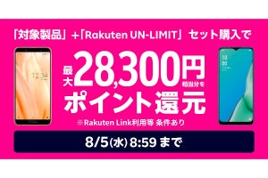 楽天モバイル、「Rakuten UN-LIMIT」と対象端末購入で28,300円分のポイント付与