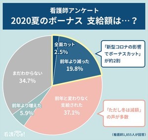 看護師の夏ボーナス、約2割が「減額」 - コロナでも「危険手当なし」