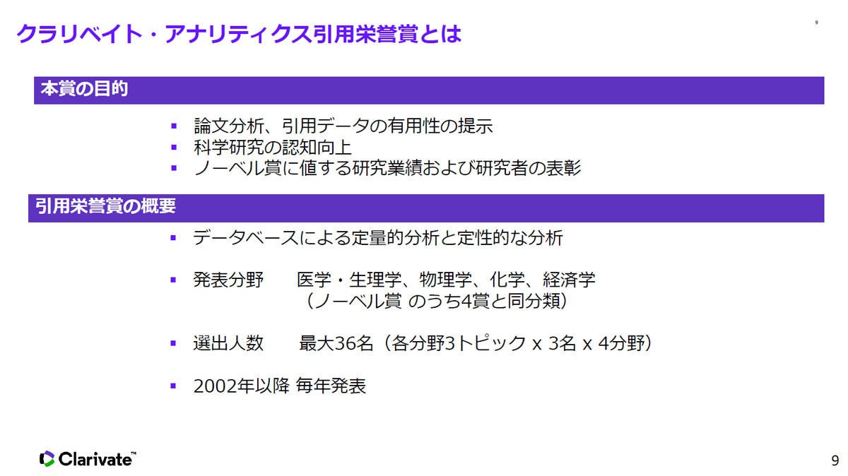 クラリベイトがノーベル賞有力候補24名を発表 日本からは2名が選出 Tech