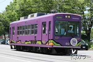 京福電気鉄道『エヴァンゲリオン』とコラボ、初号機カラーの電車も