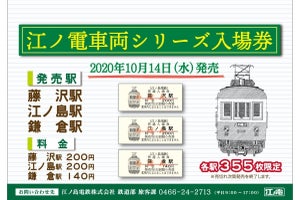「江ノ電車両シリーズ入場券300形」3駅で10/14発売、各駅355枚限定